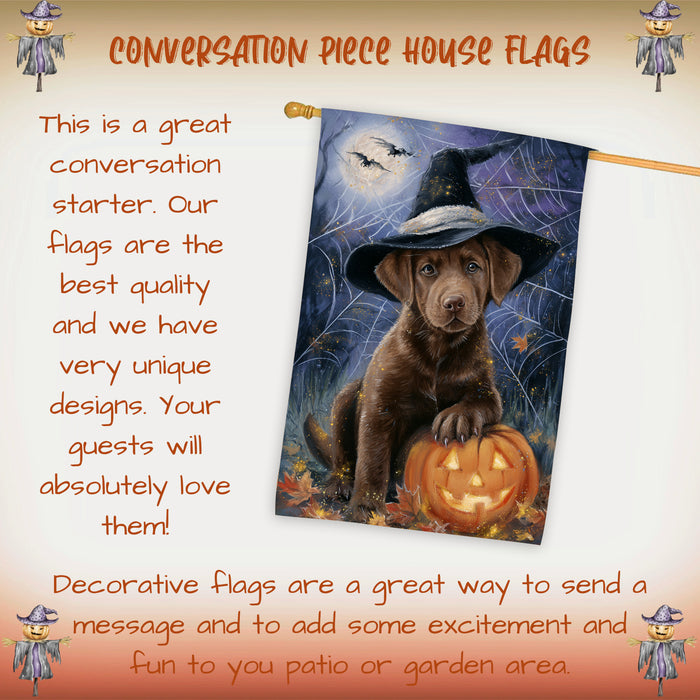 Chesapeake Bay Retriever Dog Halloween House Flag with Pumpkin and Happy Halloween Fall Harvest Porch Banner Autumn Farmhouse Outdoor Home Decoration for Dog Lovers Double Sided 28 x 40