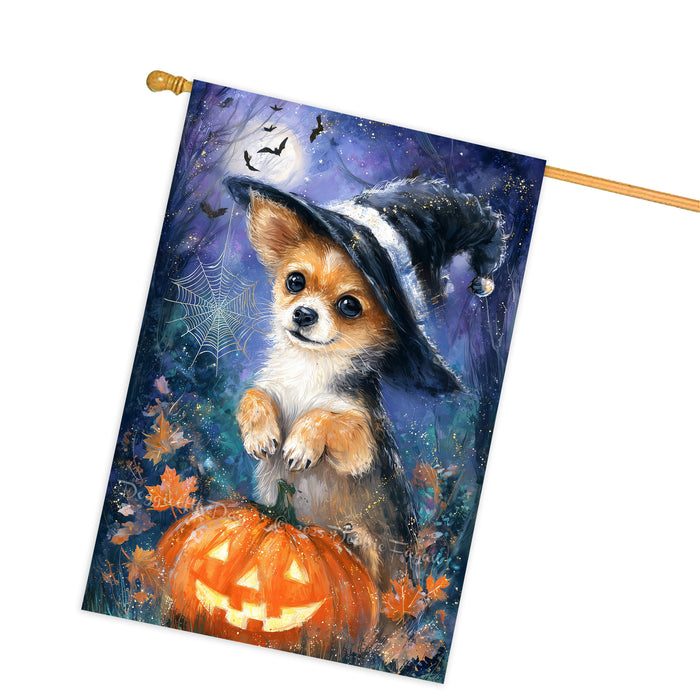 Chihuahua Dog Halloween House Flag with Pumpkin and Spider Web Fall Harvest Porch Banner Autumn Farmhouse Outdoor Home Decoration for Dog Dads and Pet Lovers Double Sided 28 x 40