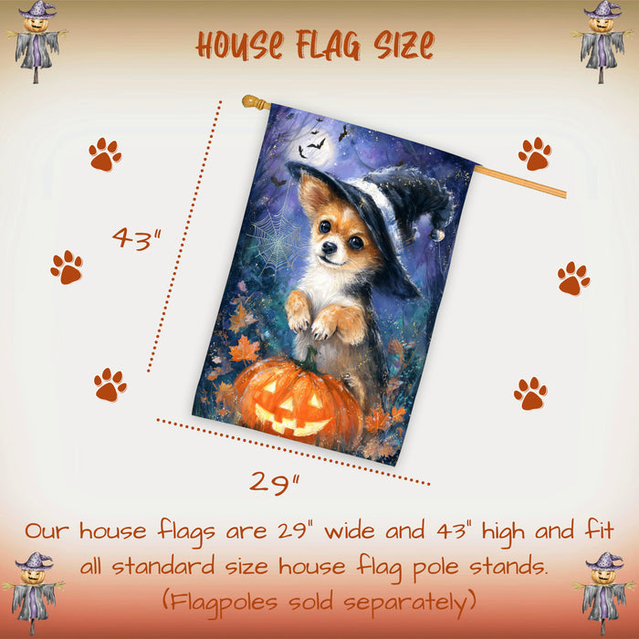Chihuahua Dog Halloween House Flag with Pumpkin and Spider Web Fall Harvest Porch Banner Autumn Farmhouse Outdoor Home Decoration for Dog Dads and Pet Lovers Double Sided 28 x 40