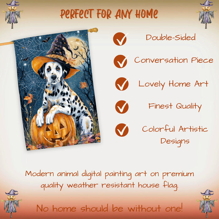 Dalmatian Pumpkin Fall House Flag 28 x 40 Inch Halloween Outdoor Decor Spider Web Design Double Sided Dog Lover Gift