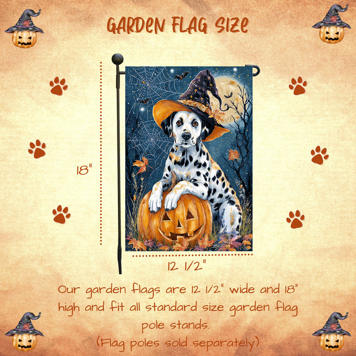 Dalmatian Pumpkin Welcome Yard Flag Fall Halloween Outdoor Decoration Spider Web Design Holiday Garden Banner Single or Double Sided 12.5 x 18 Inch