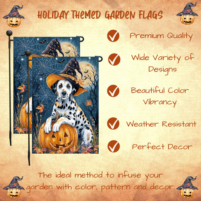 Dalmatian Pumpkin Welcome Yard Flag Fall Halloween Outdoor Decoration Spider Web Design Holiday Garden Banner Single or Double Sided 12.5 x 18 Inch
