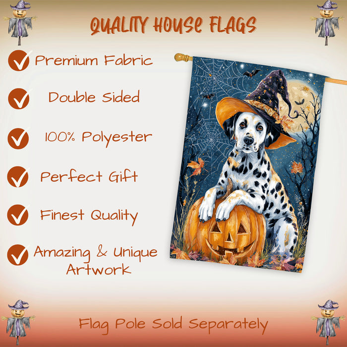 Dalmatian Pumpkin Fall House Flag 28 x 40 Inch Halloween Outdoor Decor Spider Web Design Double Sided Dog Lover Gift