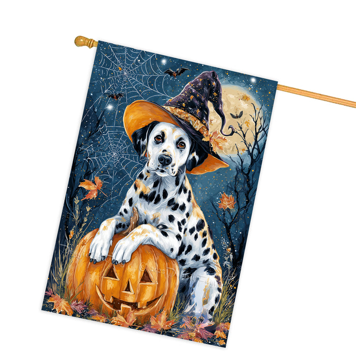 Dalmatian Pumpkin Fall House Flag 28 x 40 Inch Halloween Outdoor Decor Spider Web Design Double Sided Dog Lover Gift