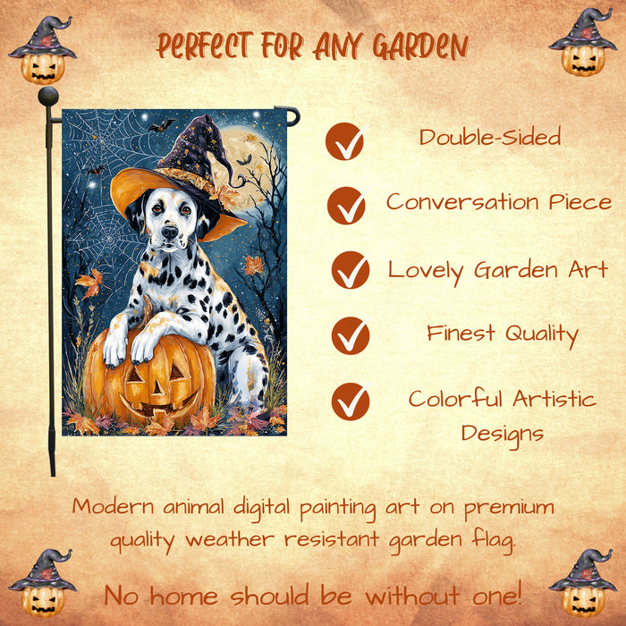 Dalmatian Pumpkin Welcome Yard Flag Fall Halloween Outdoor Decoration Spider Web Design Holiday Garden Banner Single or Double Sided 12.5 x 18 Inch