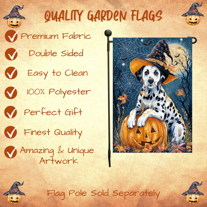 Dalmatian Pumpkin Welcome Yard Flag Fall Halloween Outdoor Decoration Spider Web Design Holiday Garden Banner Single or Double Sided 12.5 x 18 Inch