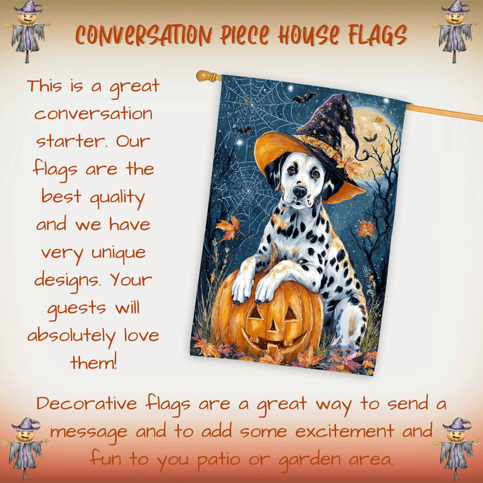 Dalmatian Pumpkin Fall House Flag 28 x 40 Inch Halloween Outdoor Decor Spider Web Design Double Sided Dog Lover Gift