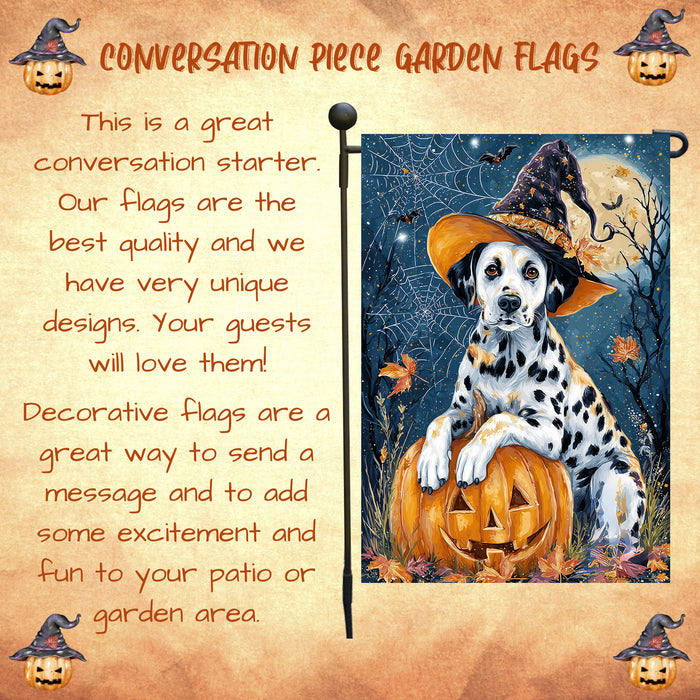 Dalmatian Pumpkin Welcome Yard Flag Fall Halloween Outdoor Decoration Spider Web Design Holiday Garden Banner Single or Double Sided 12.5 x 18 Inch