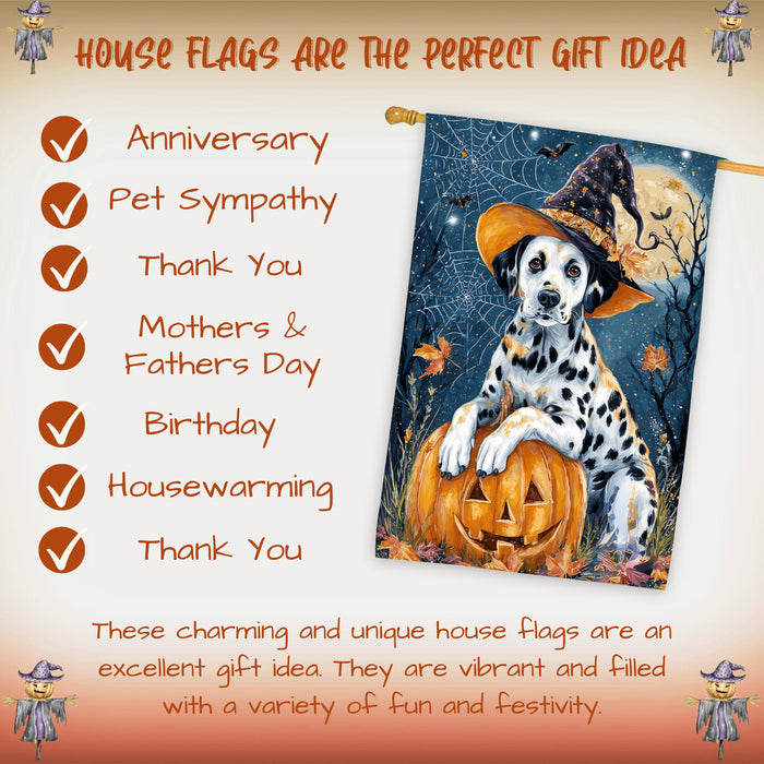 Dalmatian Pumpkin Fall House Flag 28 x 40 Inch Halloween Outdoor Decor Spider Web Design Double Sided Dog Lover Gift