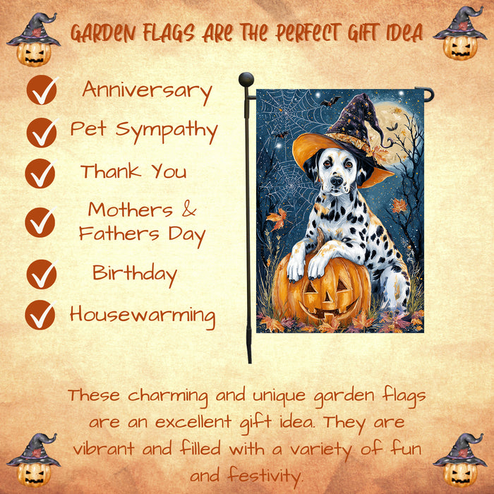 Dalmatian Pumpkin Welcome Yard Flag Fall Halloween Outdoor Decoration Spider Web Design Holiday Garden Banner Single or Double Sided 12.5 x 18 Inch