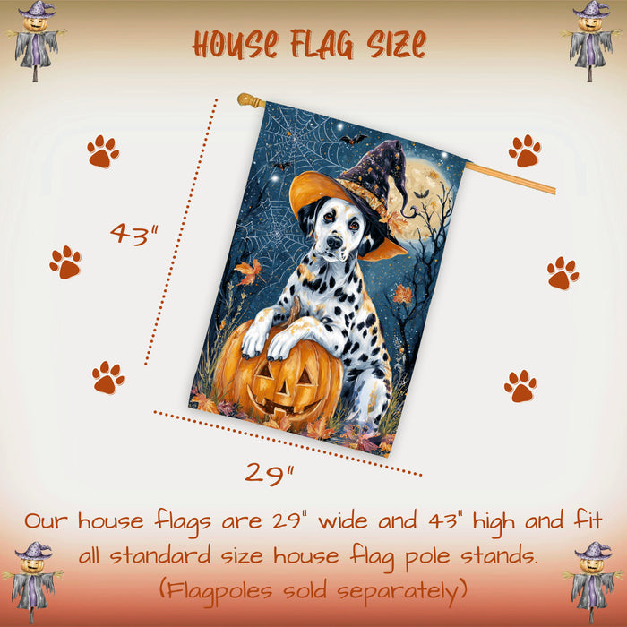 Dalmatian Pumpkin Fall House Flag 28 x 40 Inch Halloween Outdoor Decor Spider Web Design Double Sided Dog Lover Gift