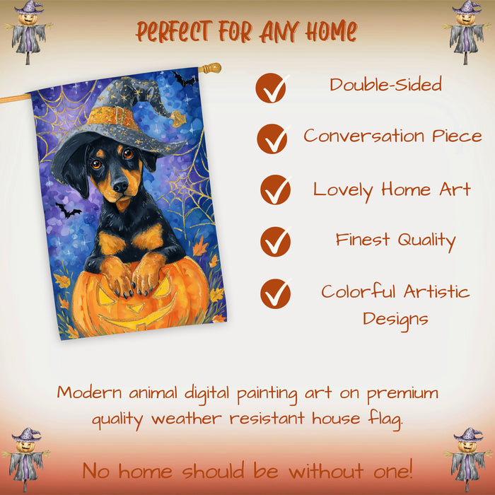 Doberman Pumpkin Fall House Flag 28 x 40 Inch Halloween Haunted Outdoor Decor Double Sided Dog Lover Gift Autumn Yard Banner