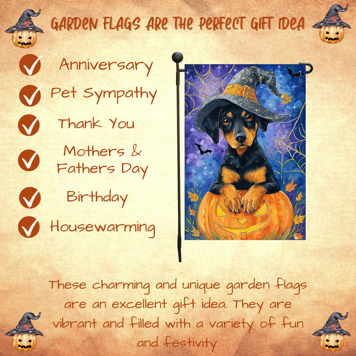 Doberman Spooky Pumpkin Garden Flag Halloween Outdoor Decoration Spider Web Design Holiday Yard Flag Single or Double Sided 12.5 x 18 Inch