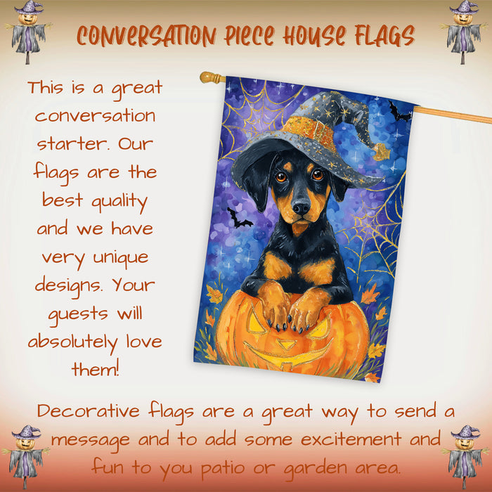 Doberman Pumpkin Fall House Flag 28 x 40 Inch Halloween Haunted Outdoor Decor Double Sided Dog Lover Gift Autumn Yard Banner