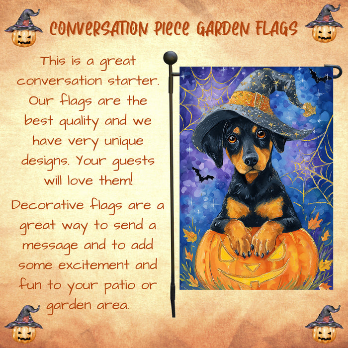 Doberman Spooky Pumpkin Garden Flag Halloween Outdoor Decoration Spider Web Design Holiday Yard Flag Single or Double Sided 12.5 x 18 Inch
