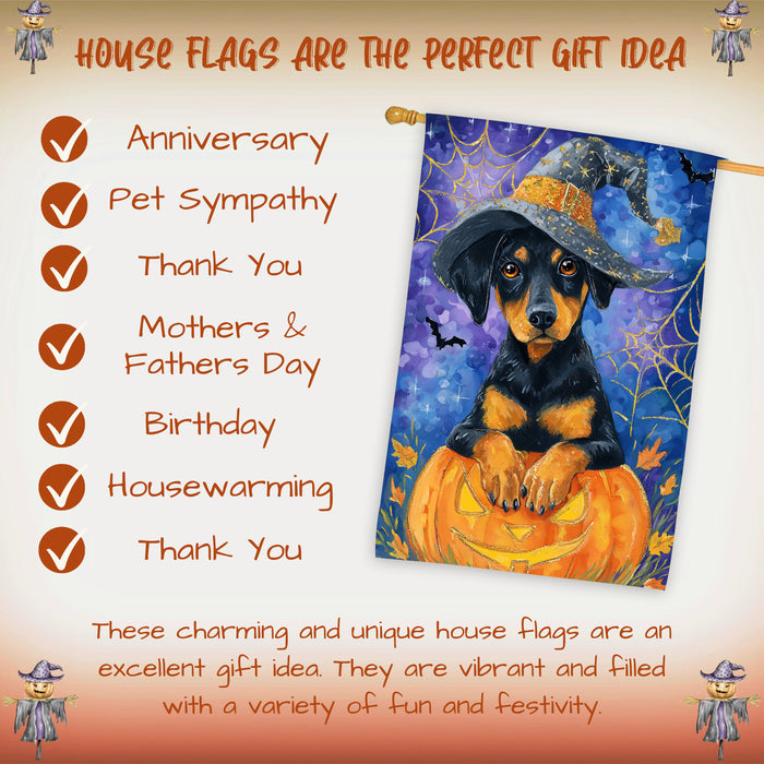 Doberman Pumpkin Fall House Flag 28 x 40 Inch Halloween Haunted Outdoor Decor Double Sided Dog Lover Gift Autumn Yard Banner