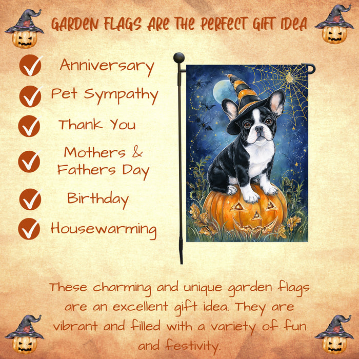 French Bulldog Witchy Pumpkin Garden Flag Halloween Fall Outdoor Decor Autumn Yard Banner Dog Lover Gift Single or Double Sided 12.5 x 18 Inch