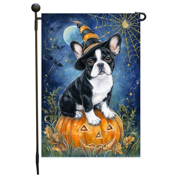 French Bulldog Witchy Pumpkin Garden Flag Halloween Fall Outdoor Decor Autumn Yard Banner Dog Lover Gift Single or Double Sided 12.5 x 18 Inch