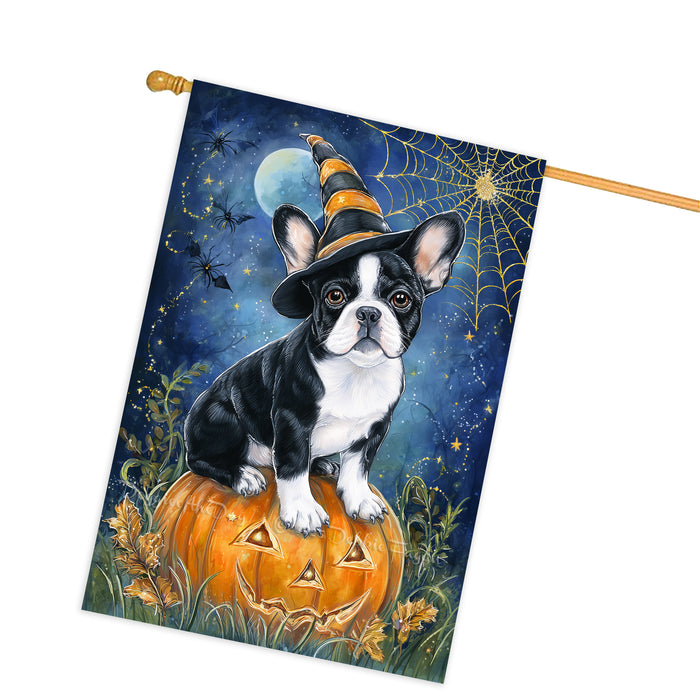 French Bulldog Witchy Pumpkin Fall House Flag 28 x 40 Inch Halloween Outdoor Decor Double Sided Dog Lover Gift Autumn Yard Banner