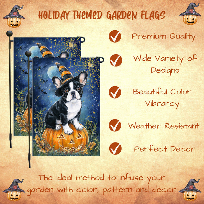 French Bulldog Witchy Pumpkin Garden Flag Halloween Fall Outdoor Decor Autumn Yard Banner Dog Lover Gift Single or Double Sided 12.5 x 18 Inch