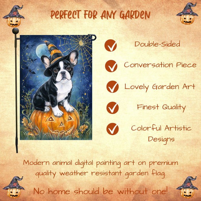 French Bulldog Witchy Pumpkin Garden Flag Halloween Fall Outdoor Decor Autumn Yard Banner Dog Lover Gift Single or Double Sided 12.5 x 18 Inch