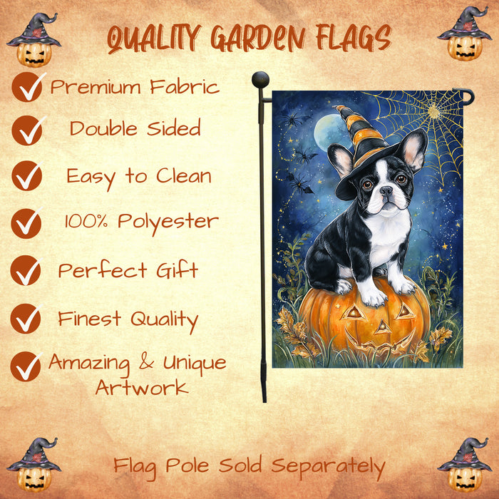French Bulldog Witchy Pumpkin Garden Flag Halloween Fall Outdoor Decor Autumn Yard Banner Dog Lover Gift Single or Double Sided 12.5 x 18 Inch