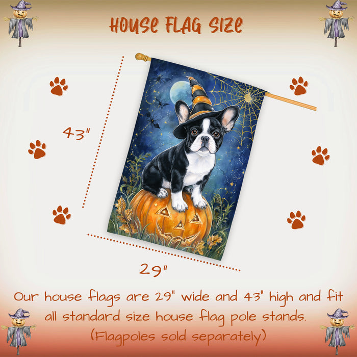 French Bulldog Witchy Pumpkin Fall House Flag 28 x 40 Inch Halloween Outdoor Decor Double Sided Dog Lover Gift Autumn Yard Banner