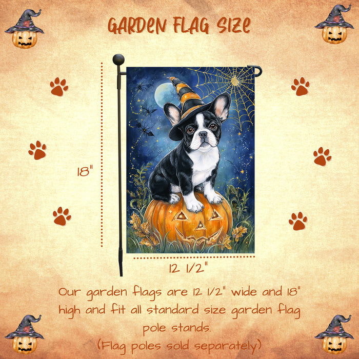 French Bulldog Witchy Pumpkin Garden Flag Halloween Fall Outdoor Decor Autumn Yard Banner Dog Lover Gift Single or Double Sided 12.5 x 18 Inch
