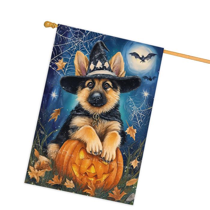 German Shepherd Halloween Trick or Treat House Flag 28 x 40 Inch Fall Outdoor Decor Pumpkin Lantern Spider Web Double Sided Dog Lover Gift