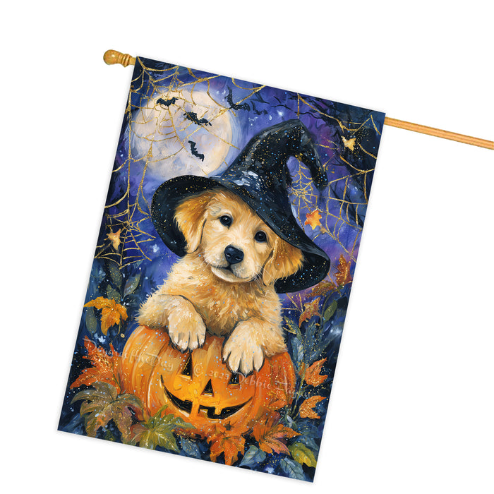 Golden Retriever Pumpkin Halloween House Flag 28 x 40 Inch Fall Outdoor Decor Haunted Yard Banner Double Sided Dog Lover Gift