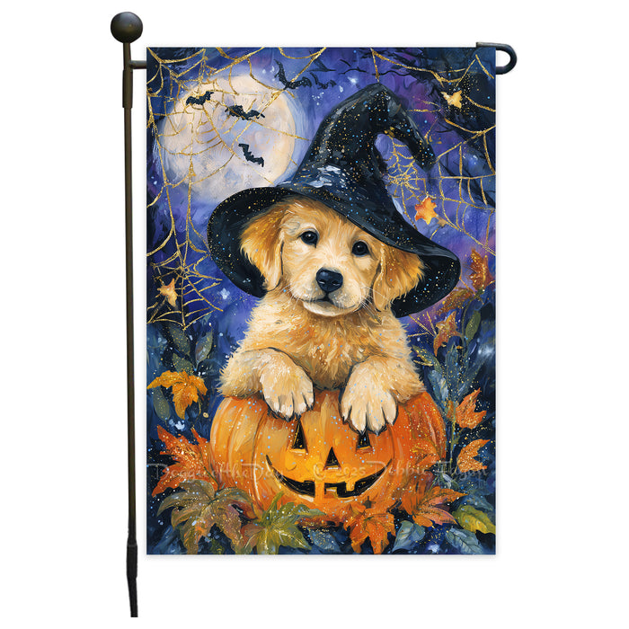 Golden Retriever Pumpkin Halloween Garden Flag Fall Outdoor Decor Spider Web Haunted House Yard Banner Dog Lover Gift Single or Double Sided 12.5 x 18 Inch
