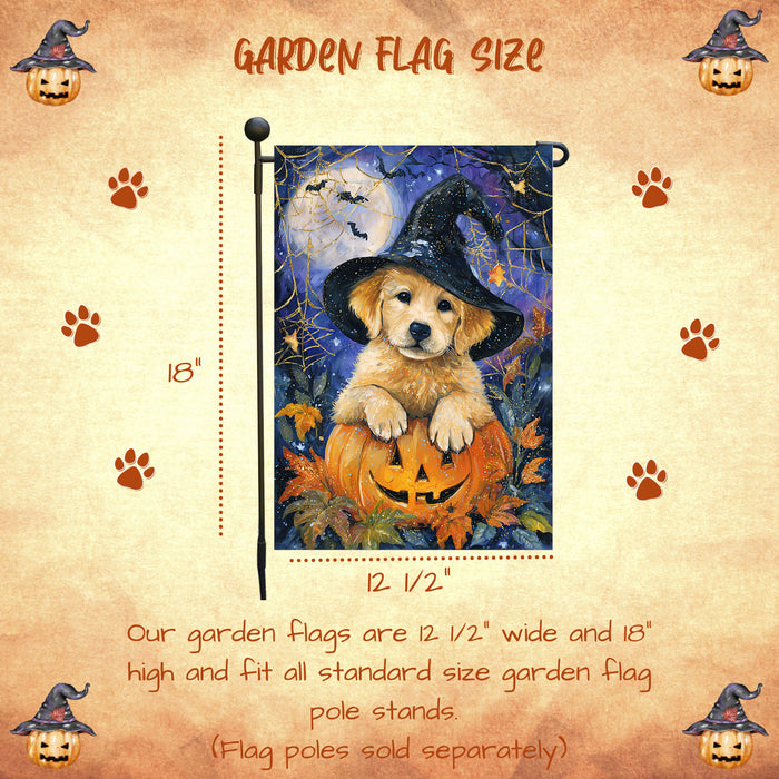 Golden Retriever Pumpkin Halloween Garden Flag Fall Outdoor Decor Spider Web Haunted House Yard Banner Dog Lover Gift Single or Double Sided 12.5 x 18 Inch