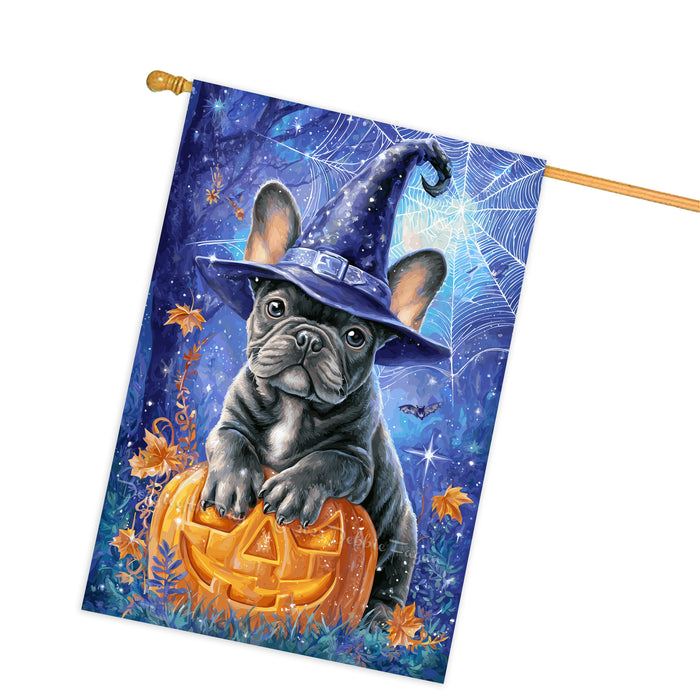 French Bulldog Halloween House Flag 28 x 40 Inch Witch Hat Pumpkin Fall Porch Decor Autumn Outdoor Home Banner Double Sided Dog Lover Gift