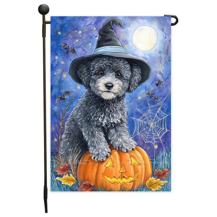 Poodle Pumpkin Bat Garden Flag Halloween Fall Outdoor Decor Witch Hat Puppy Yard Banner Dog Lover Gift Single or Double Sided 12.5 x 18 Inch