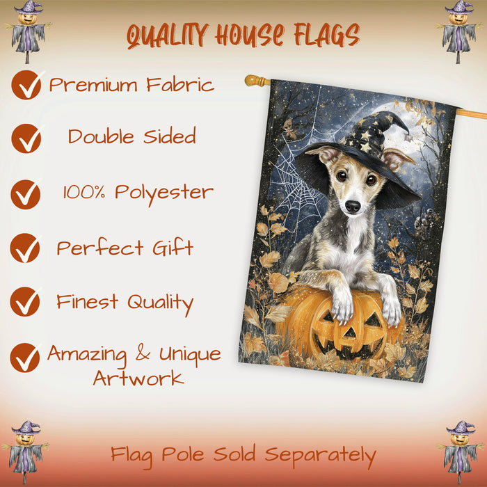 Greyhound Pumpkin Bat Halloween House Flag 28 x 40 Inch Fall Porch Banner Autumn Harvest Outdoor Home Decor Double Sided Dog Lover Gift