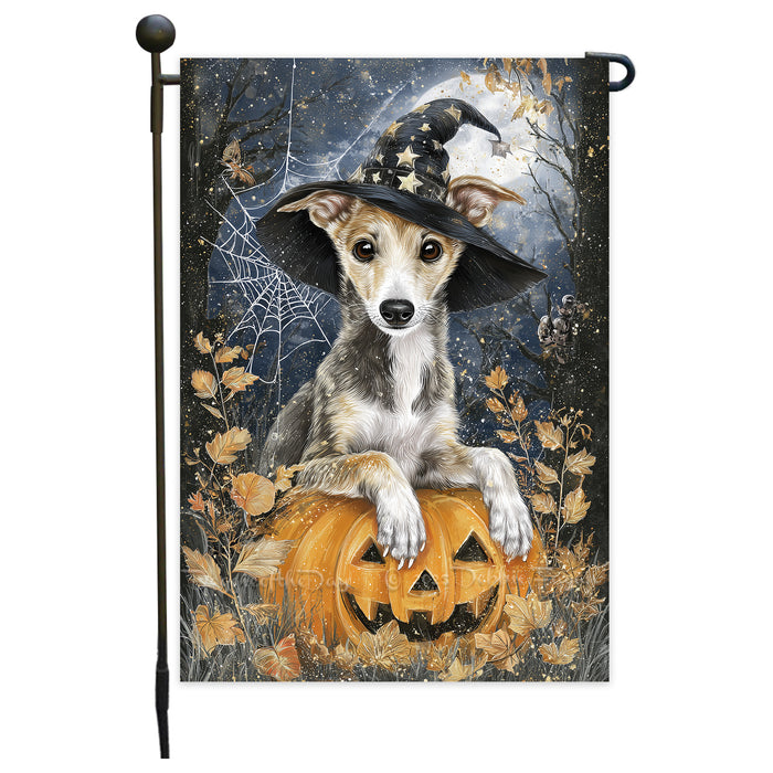 Bats Greyhound Pumpkin Garden Flag Halloween Haunted Yard Welcome Fall Outdoor Decor Dog Dad Gift Single or Double Sided 12.5 x 18 Inch