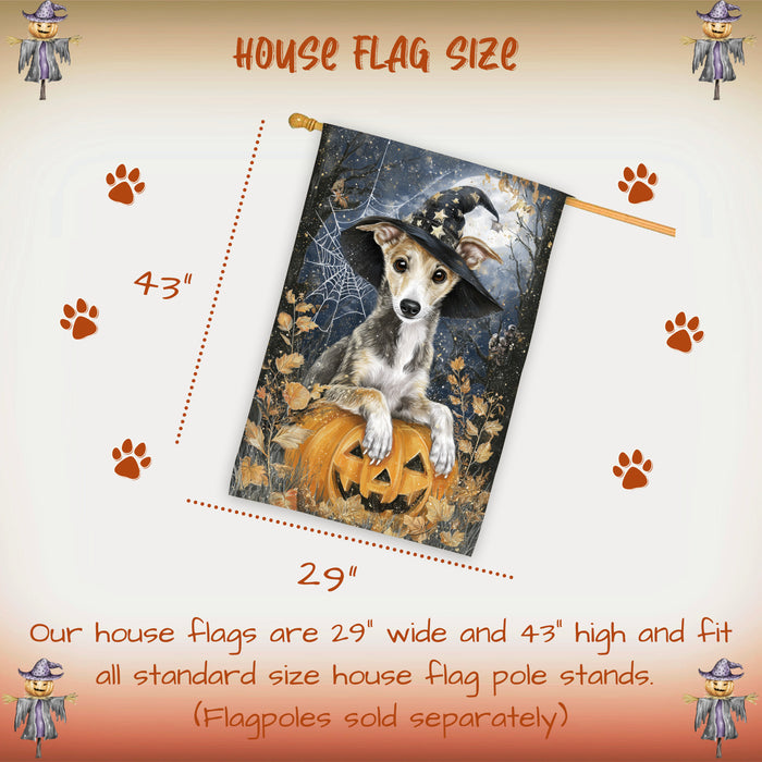 Greyhound Pumpkin Bat Halloween House Flag 28 x 40 Inch Fall Porch Banner Autumn Harvest Outdoor Home Decor Double Sided Dog Lover Gift