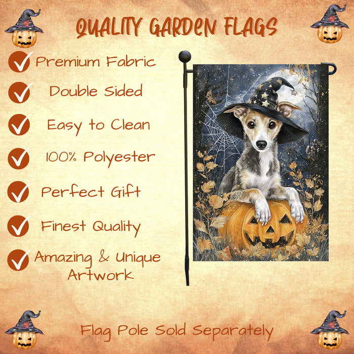 Bats Greyhound Pumpkin Garden Flag Halloween Haunted Yard Welcome Fall Outdoor Decor Dog Dad Gift Single or Double Sided 12.5 x 18 Inch