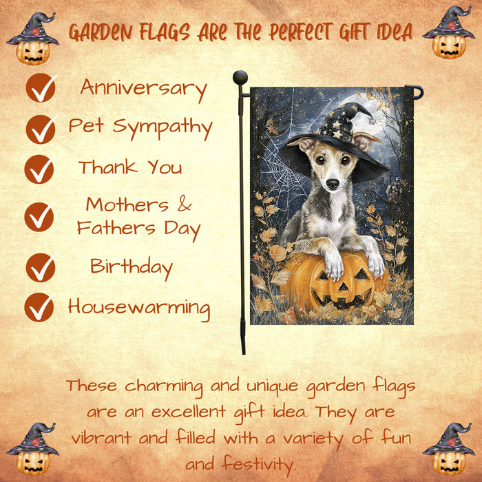 Bats Greyhound Pumpkin Garden Flag Halloween Haunted Yard Welcome Fall Outdoor Decor Dog Dad Gift Single or Double Sided 12.5 x 18 Inch