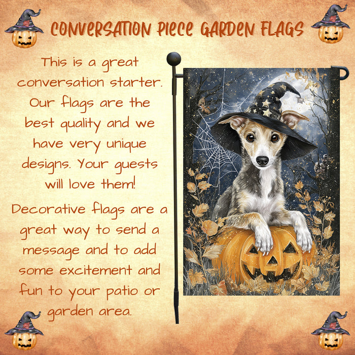 Bats Greyhound Pumpkin Garden Flag Halloween Haunted Yard Welcome Fall Outdoor Decor Dog Dad Gift Single or Double Sided 12.5 x 18 Inch