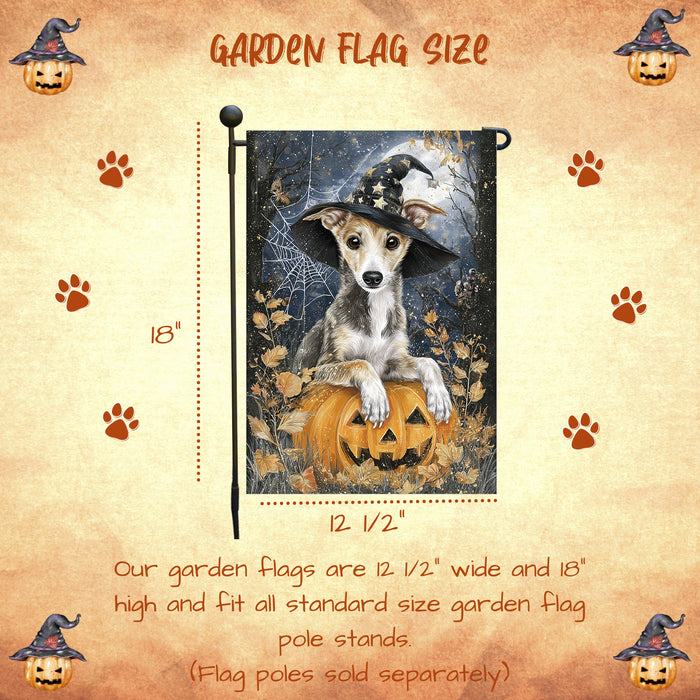 Bats Greyhound Pumpkin Garden Flag Halloween Haunted Yard Welcome Fall Outdoor Decor Dog Dad Gift Single or Double Sided 12.5 x 18 Inch