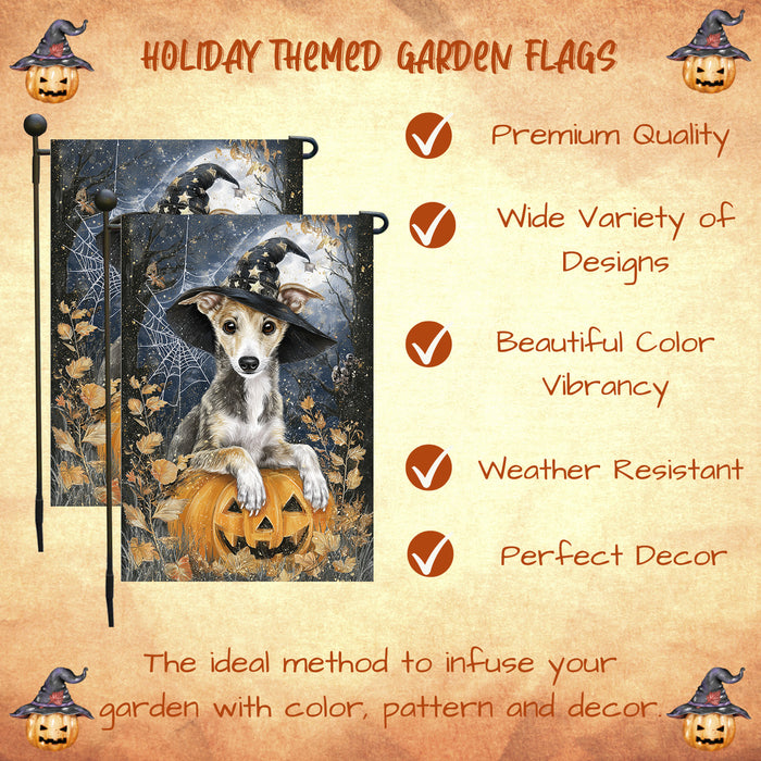 Bats Greyhound Pumpkin Garden Flag Halloween Haunted Yard Welcome Fall Outdoor Decor Dog Dad Gift Single or Double Sided 12.5 x 18 Inch