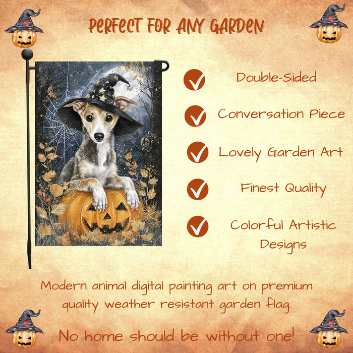Bats Greyhound Pumpkin Garden Flag Halloween Haunted Yard Welcome Fall Outdoor Decor Dog Dad Gift Single or Double Sided 12.5 x 18 Inch