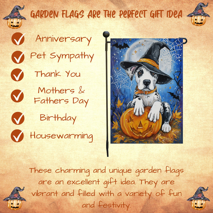 Great Dane Spooky Moon Halloween Garden Flag Fall Outdoor Yard Decor Holiday Porch Banner Dog Lover Gift Single or Double Sided 12.5 x 18 Inch