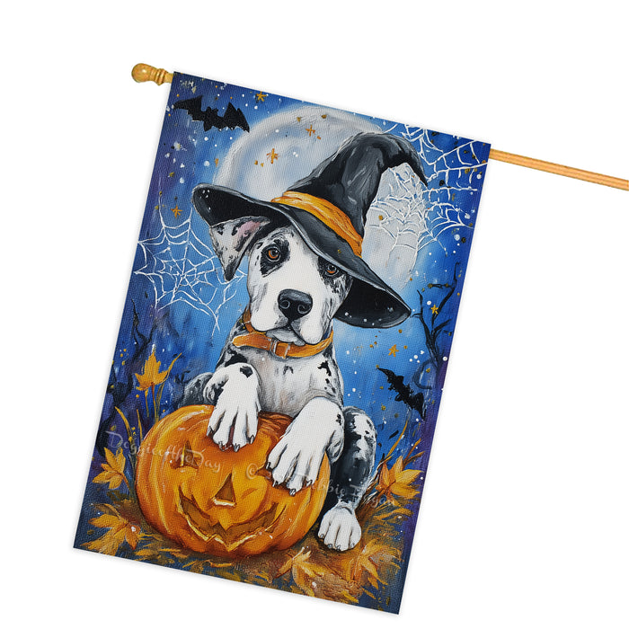 Great Dane Halloween House Flag 28 x 40 Inch Spooky Moon Night Fall Porch Banner Haunted Outdoor Home Decor Double Sided Dog Lover Gift