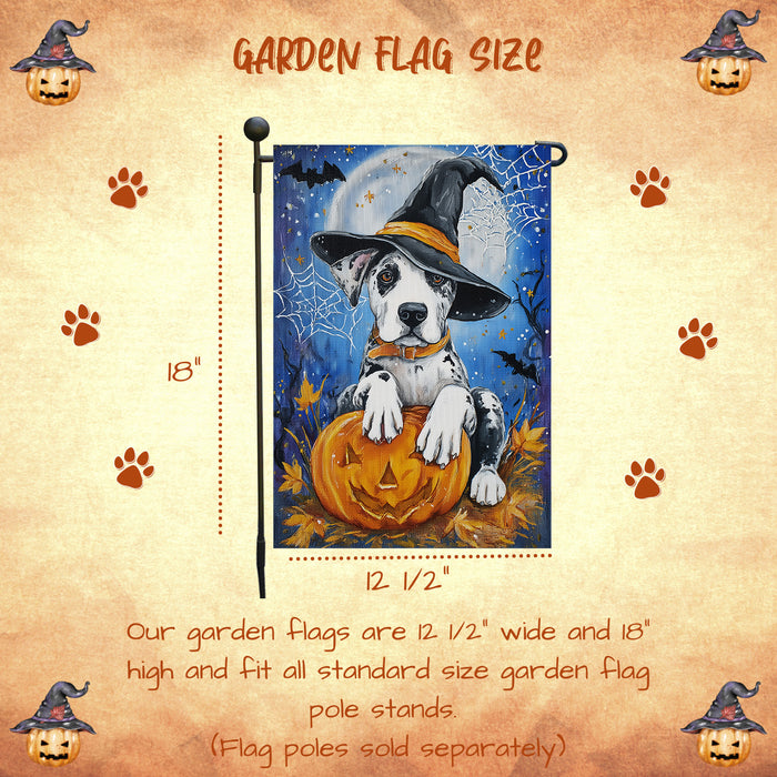 Great Dane Spooky Moon Halloween Garden Flag Fall Outdoor Yard Decor Holiday Porch Banner Dog Lover Gift Single or Double Sided 12.5 x 18 Inch