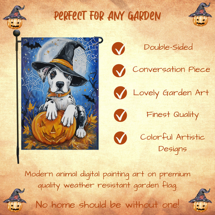 Great Dane Spooky Moon Halloween Garden Flag Fall Outdoor Yard Decor Holiday Porch Banner Dog Lover Gift Single or Double Sided 12.5 x 18 Inch