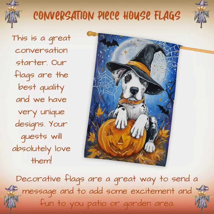 Great Dane Halloween House Flag 28 x 40 Inch Spooky Moon Night Fall Porch Banner Haunted Outdoor Home Decor Double Sided Dog Lover Gift