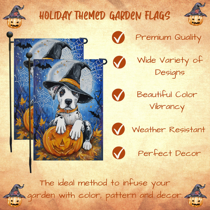 Great Dane Spooky Moon Halloween Garden Flag Fall Outdoor Yard Decor Holiday Porch Banner Dog Lover Gift Single or Double Sided 12.5 x 18 Inch