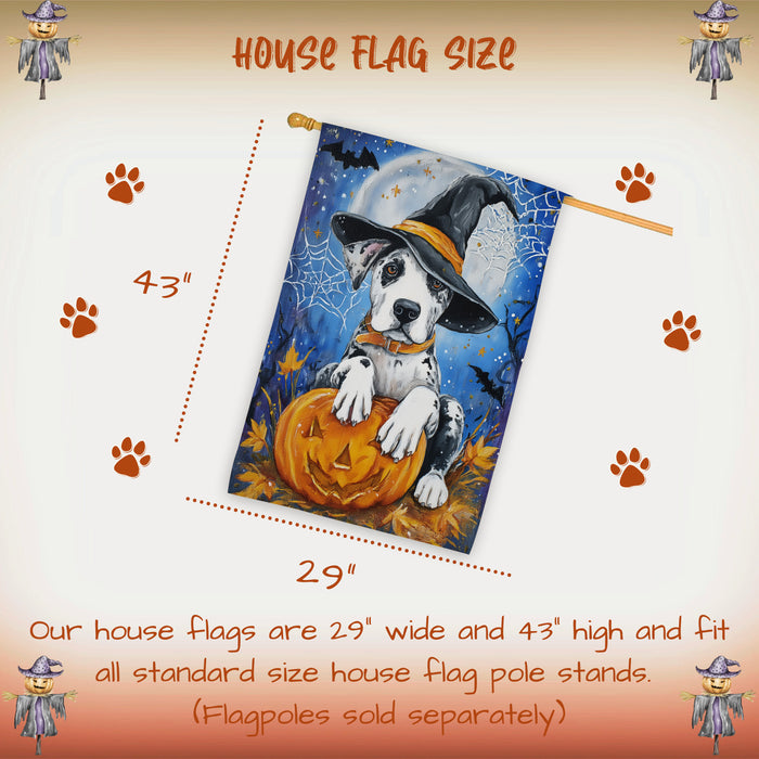 Great Dane Halloween House Flag 28 x 40 Inch Spooky Moon Night Fall Porch Banner Haunted Outdoor Home Decor Double Sided Dog Lover Gift